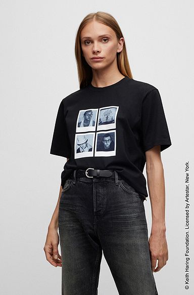 Camiseta BOSS x Keith Haring con ilustración fotográfica, Negro