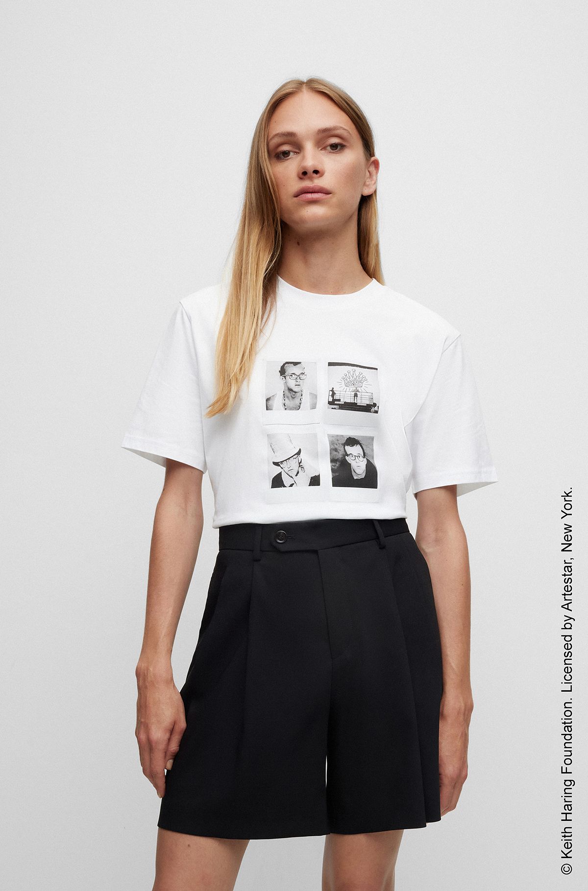 T-shirt BOSS x Keith Haring à motif photo artistique, Blanc