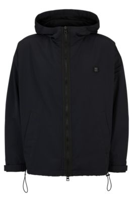 Hugo Boss Water-repellent Hooded Windbreaker With Stacked-logo Badge In Black