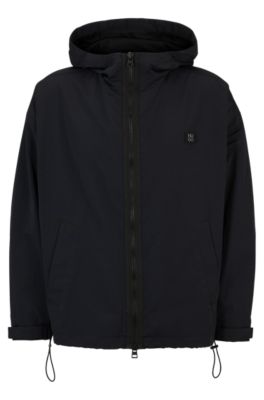 Shop Hugo Water-repellent Hooded Windbreaker With Stacked-logo Badge In Black