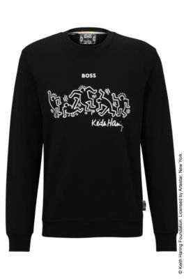 Hugo Boss Boss X Keith Haring Gender-neutral Cotton-blend Sweatshirt With Special Artwork In Black