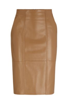 Hugo Boss Seleni Leather Pencil Skirt In Beige