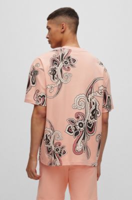 Shop Hugo Interlock-cotton T-shirt With Paisley Print In Light Red