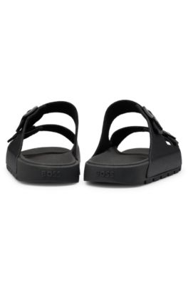 All-gender twin-strap sandals with structured uppers, Black