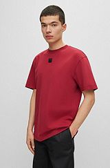 Interlock-cotton T-shirt with stacked logo, Dark Red