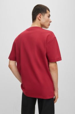 HUGO - Interlock-cotton T-shirt with stacked logo - Dark Red