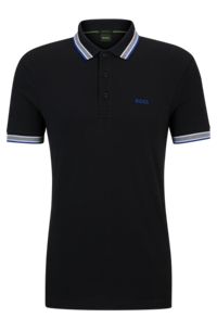 Cotton polo shirt with branded undercollar, Black