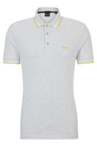 Cotton polo shirt with branded undercollar, Light Grey