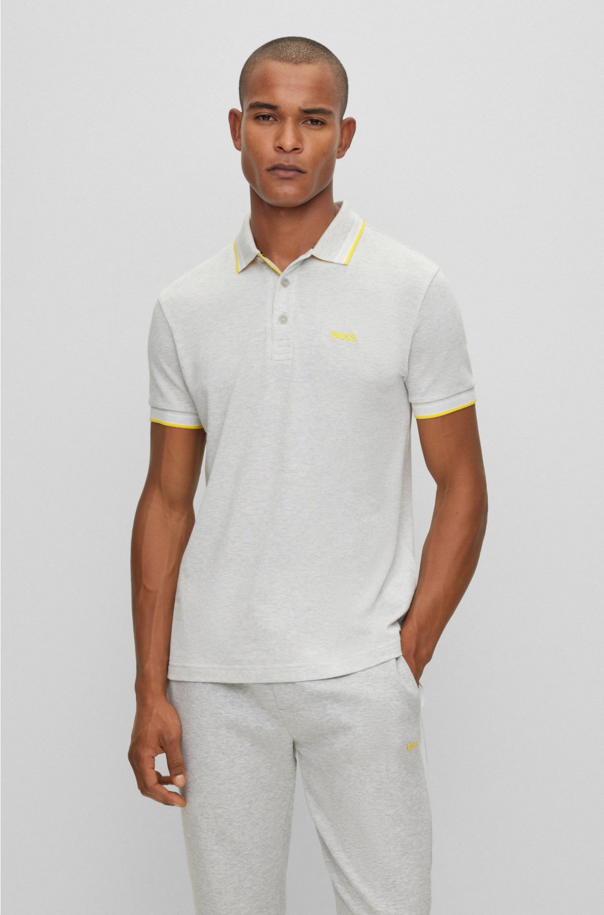 Cotton polo shirt with branded undercollar, Light Grey