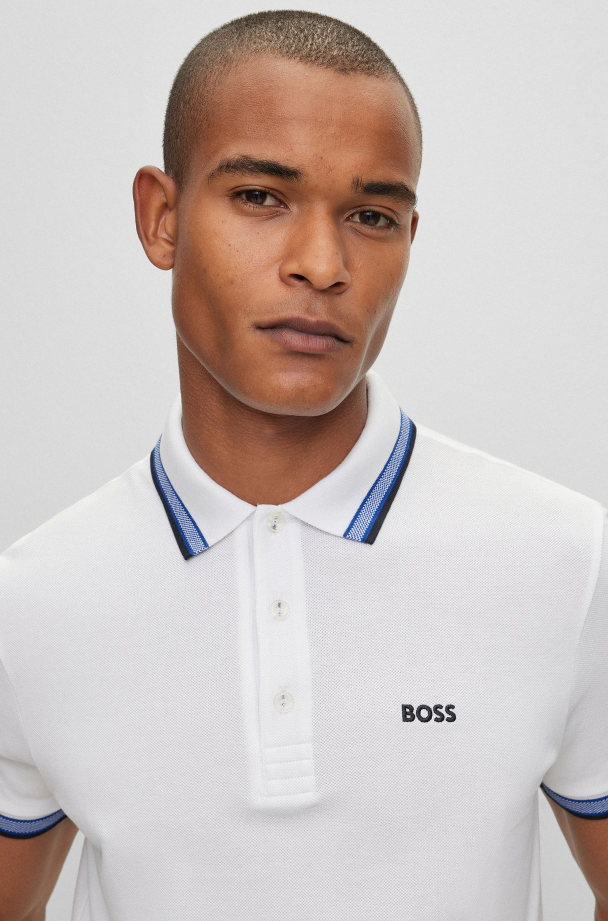 BOSS - Cotton polo shirt with branded undercollar