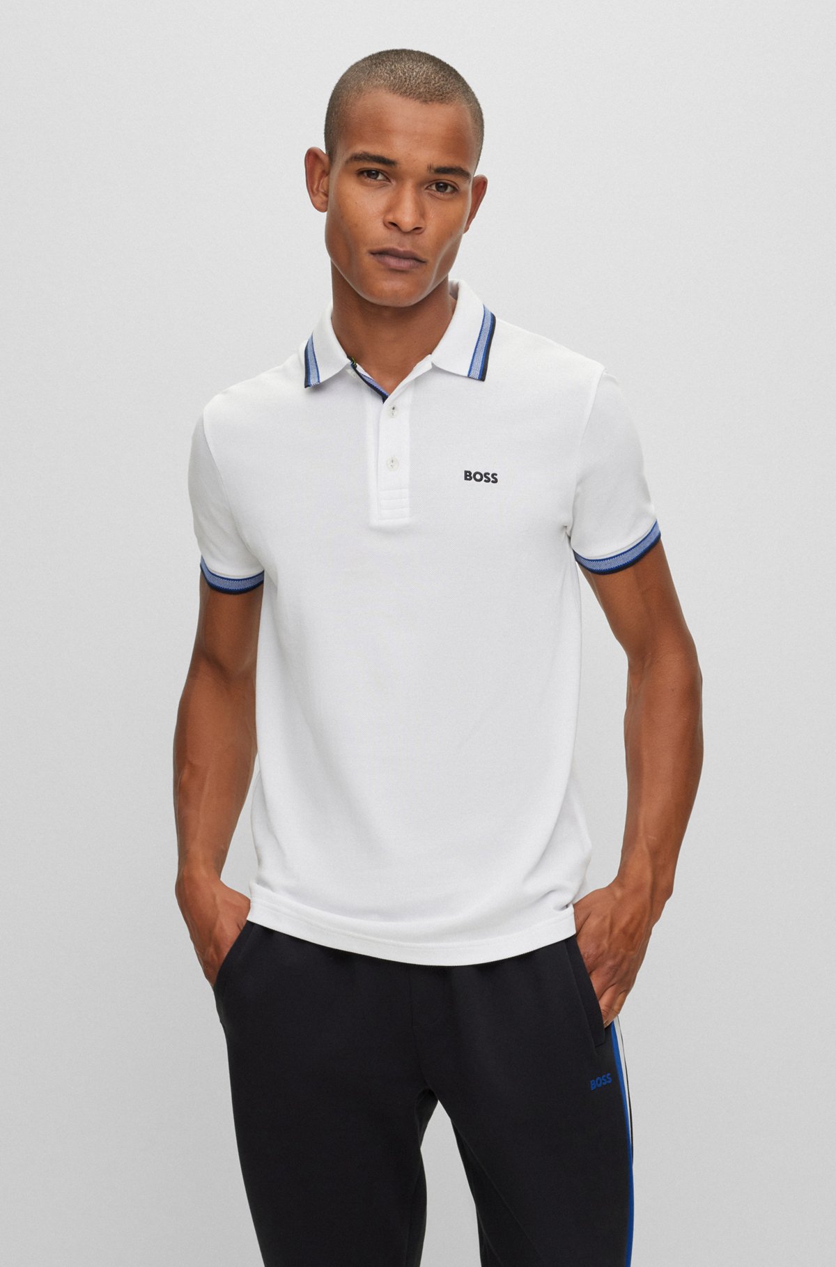 Cotton polo shirt with branded undercollar, White