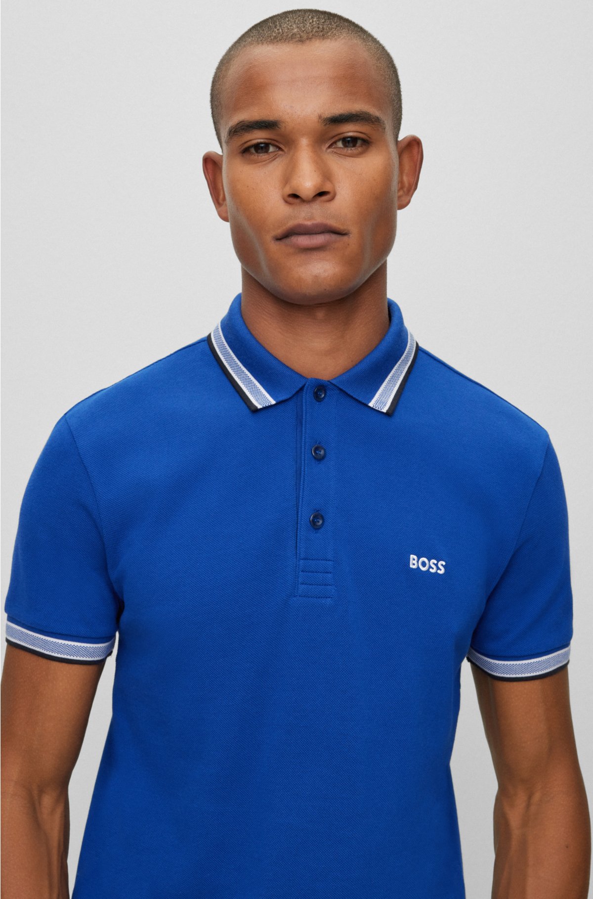 Cotton polo shirt with branded undercollar, Blue