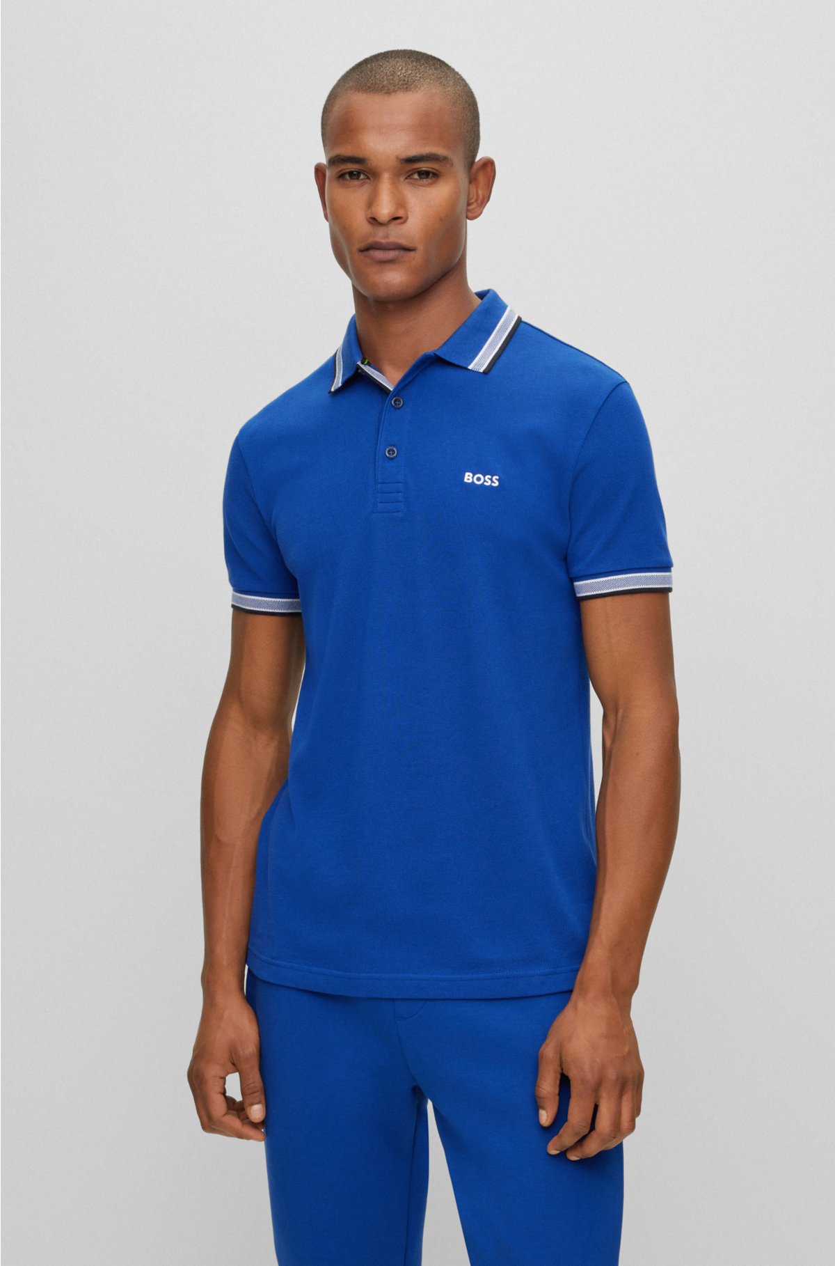 Cotton polo shirt with branded undercollar, Blue