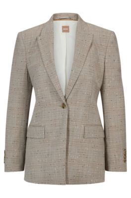 Hugo Boss Slim-fit Jacket In Italian Slub Wool-blend Twill In Patterned