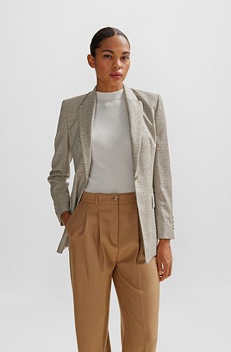 Slim-fit jacket in Italian slub wool-blend twill, Patterned