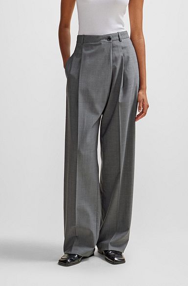 Straight-fit regular-rise trousers in virgin wool, Patterned