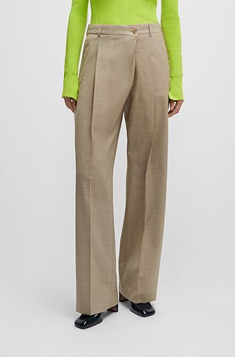 Straight-fit regular-rise trousers in virgin wool, Patterned