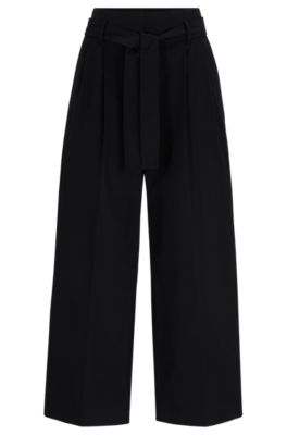 Hugo Boss Tapered-fit Wide-leg Trousers With Fabric Belt In Black