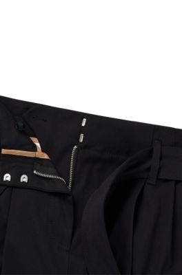 BOSS - Tapered-fit wide-leg trousers with fabric belt 
