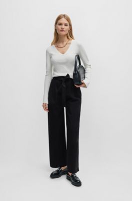 BOSS - Tapered-fit wide-leg trousers with fabric belt 