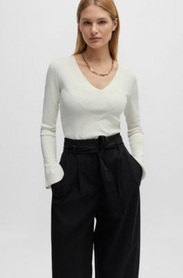 BOSS - Tapered-fit wide-leg trousers with fabric belt 