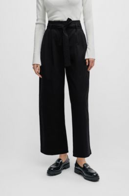 BOSS - Tapered-fit wide-leg trousers with fabric belt 