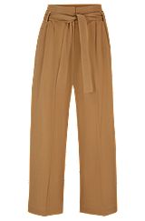 Tapered-fit wide-leg trousers with fabric belt, Beige