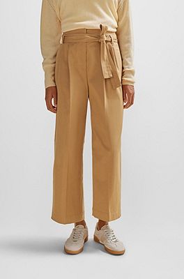Tapered-fit wide-leg trousers with fabric belt