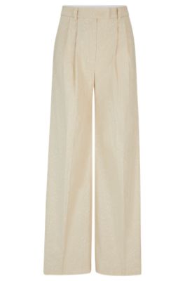 Hugo Boss Relaxed-fit Trousers In A Slub Cotton Blend In Patterned