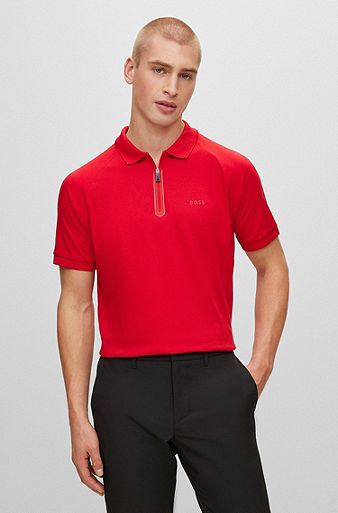 Interlock-cotton regular-fit polo shirt with zip placket, Red