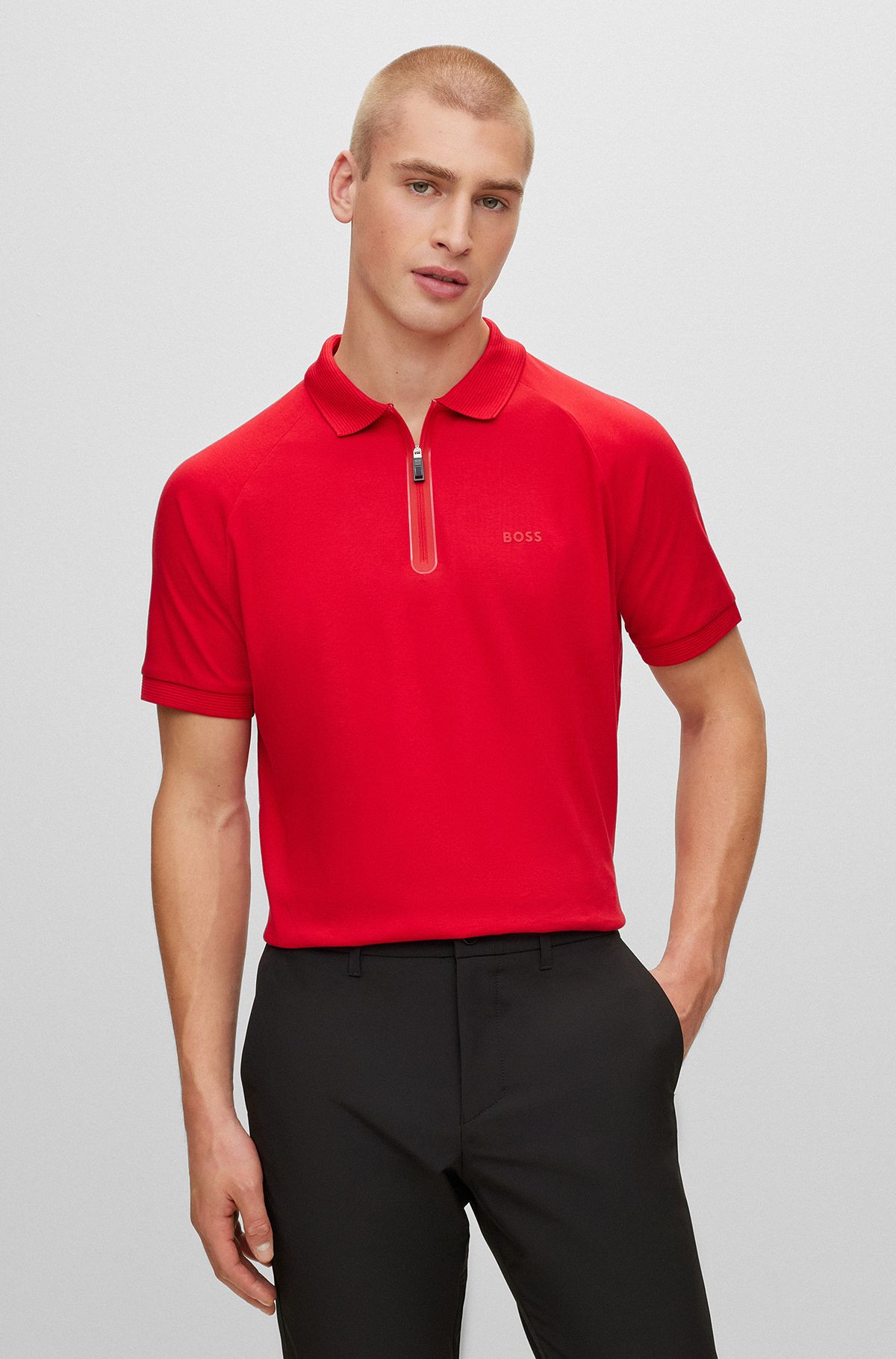 BOSS - Interlock-cotton regular-fit polo shirt with zip placket