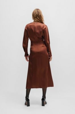 BOSS - Gathered-detail regular-fit dress in soft satin 