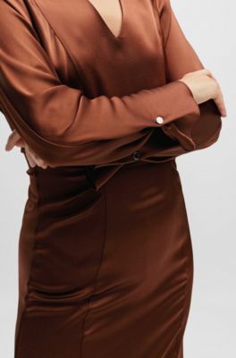 BOSS - Gathered-detail regular-fit dress in soft satin 