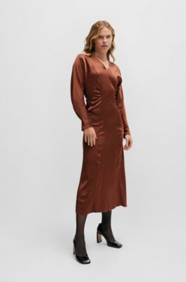 BOSS - Gathered-detail regular-fit dress in soft satin
