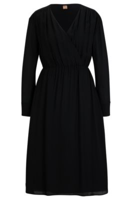 BOSS - Regular-fit dress with wrap front and button cuffs