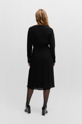 Regular-fit dress with wrap front and button cuffs, Black