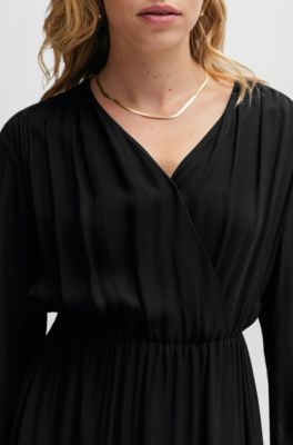 Regular-fit dress with wrap front and button cuffs, Black