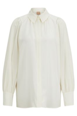 Blusa relaxed fit de seda lavada, Blanco