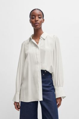 Relaxed-fit blouse in washed silk, White