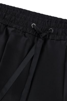 Relaxed-fit trousers in satin with drawstring waist, Black