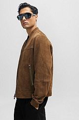 Regular-fit jacket with ribbed cuffs in suede, Light Brown