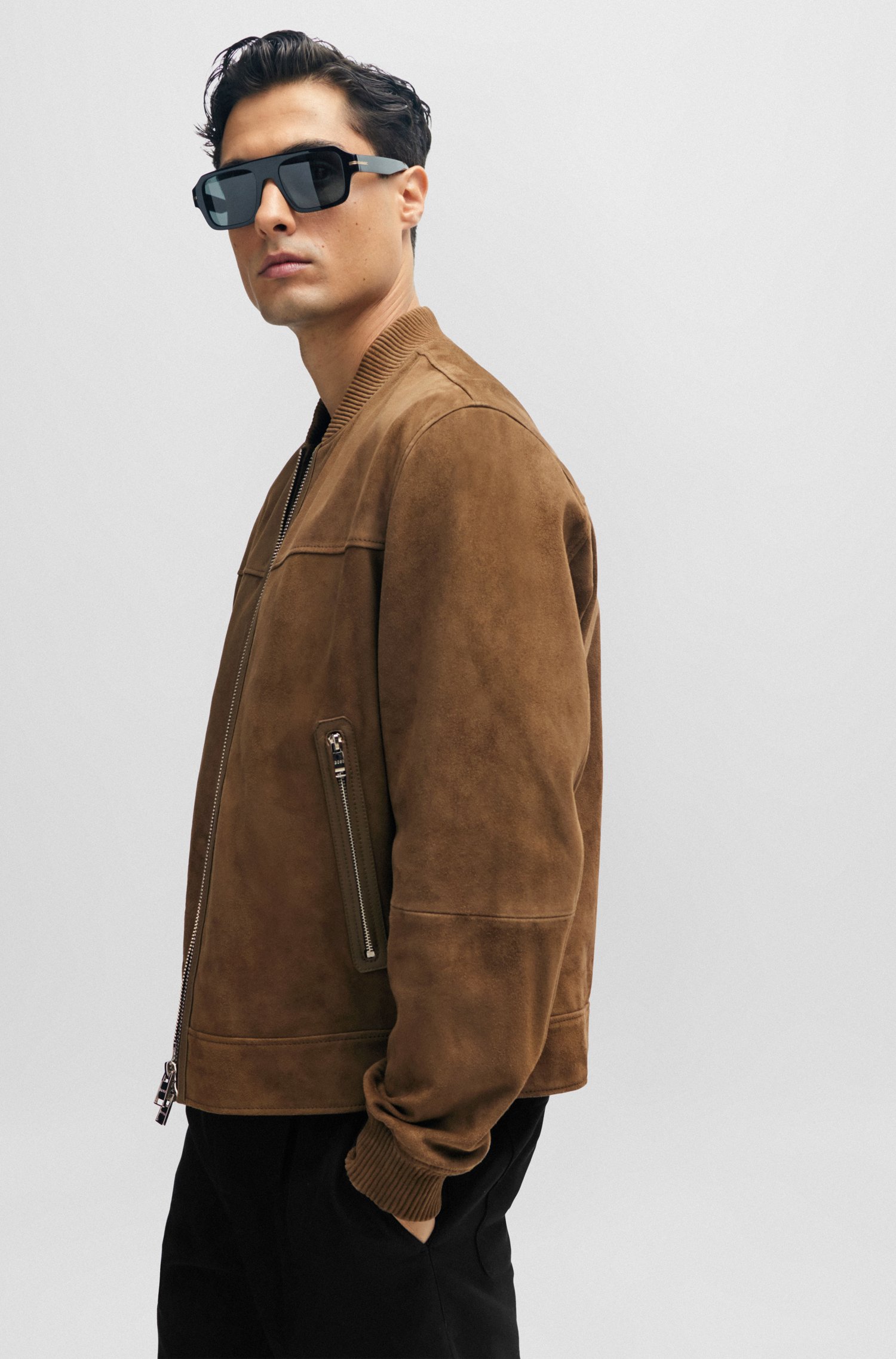 Regular-fit jacket with ribbed cuffs suede