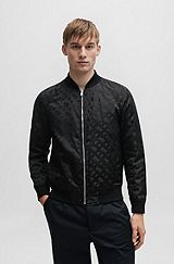 Regular-fit jacket with 3D-effect monogram jacquard, Black