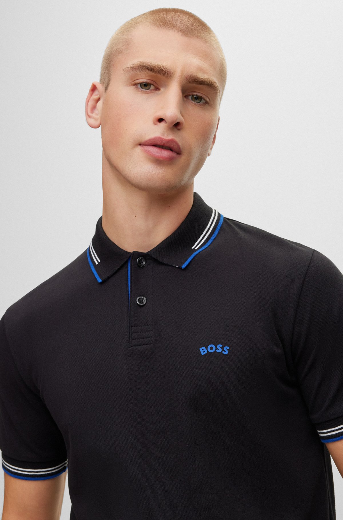 BOSS - Stretch-cotton slim-fit polo shirt with branded undercollar