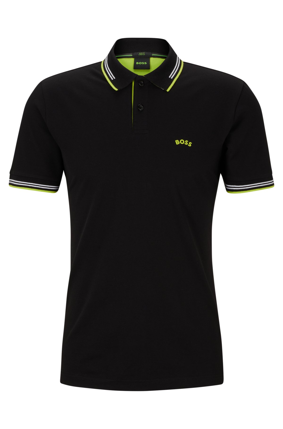 Stretch-cotton slim-fit polo shirt with branded undercollar, Black