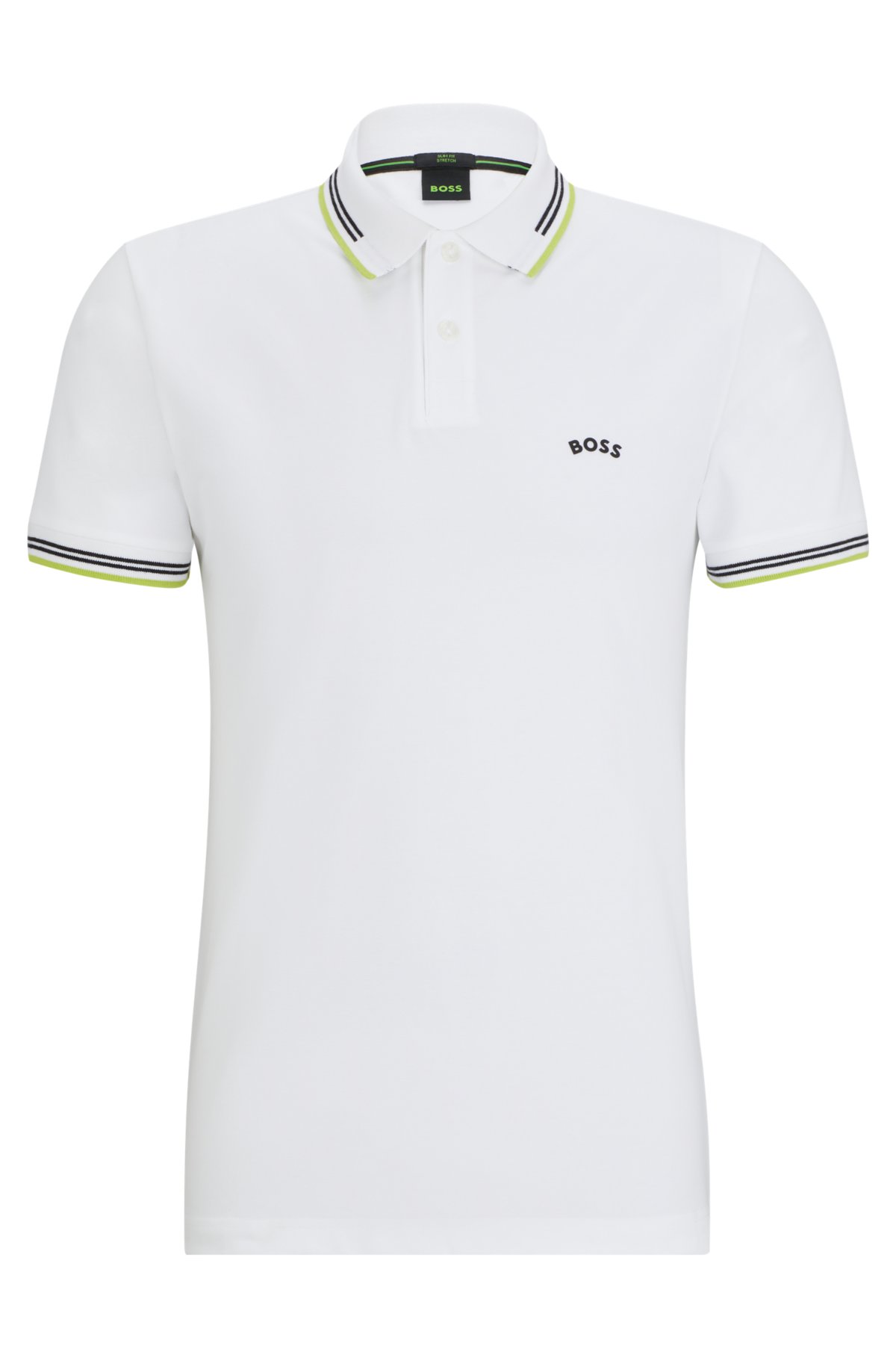 Stretch-cotton slim-fit polo shirt with branded undercollar, White