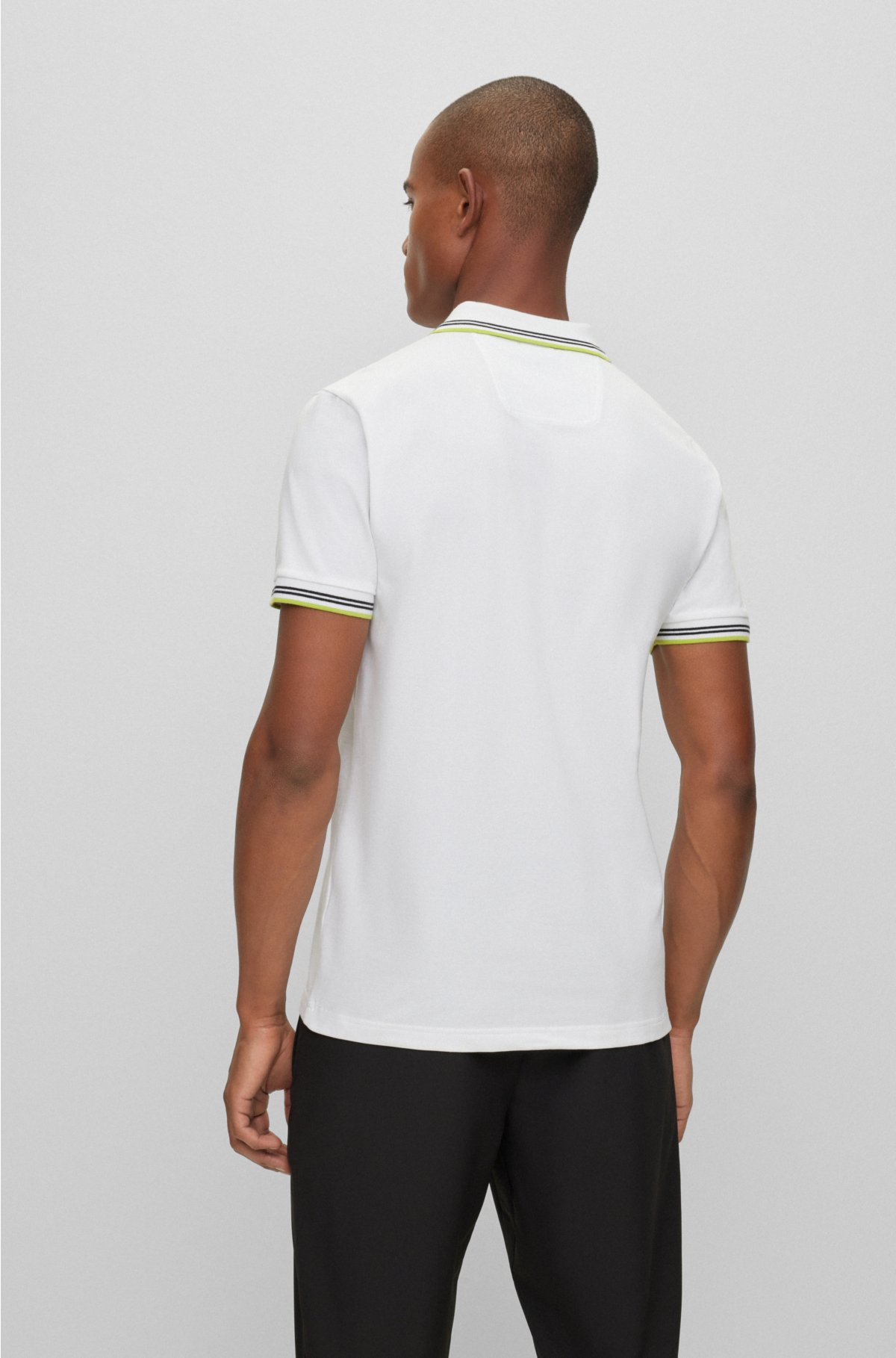Stretch-cotton slim-fit polo shirt with branded undercollar, White
