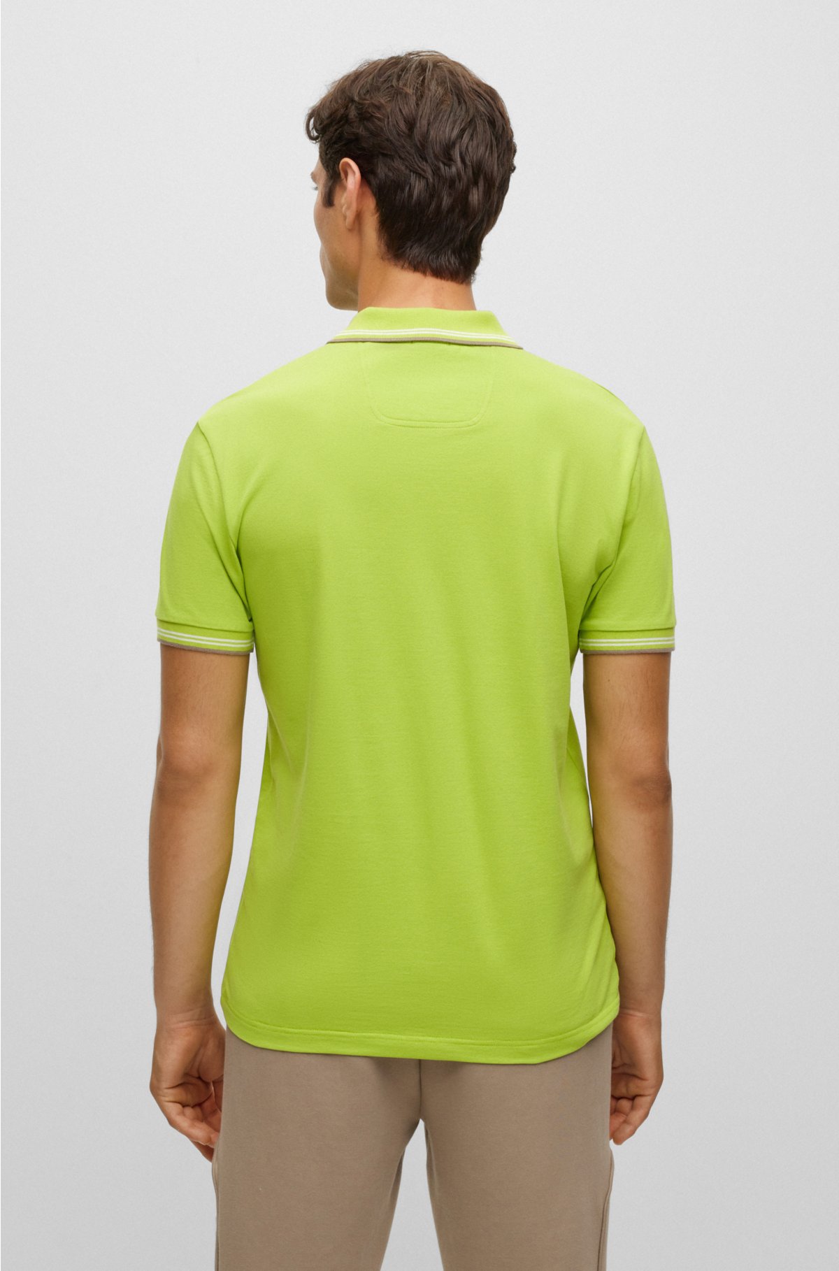 Stretch-cotton slim-fit polo shirt with branded undercollar, Green