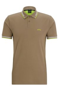 BOSS - Stretch-cotton slim-fit polo shirt with branded undercollar