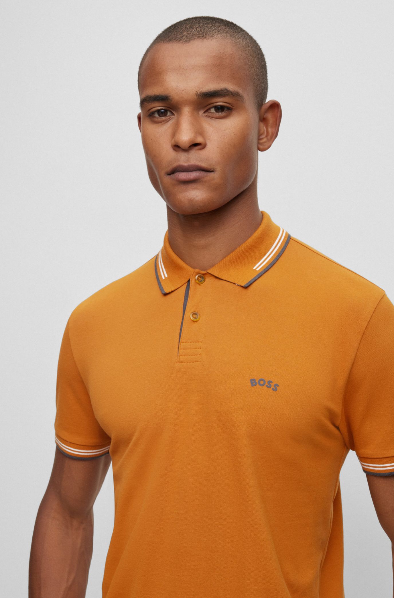 BOSS Stretch cotton slim fit polo shirt with branded undercollar